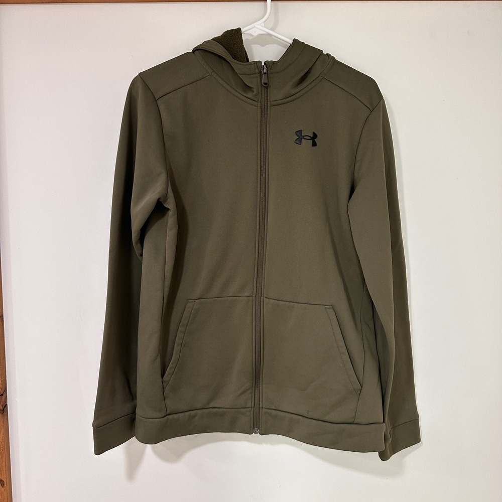 Under Armour Armour Fleece Full Zip Hoodie Youth XL Olive Green Loose | Sporty